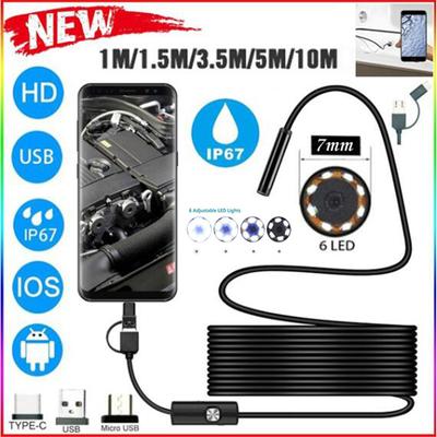 Upgrade 3 In1 mit 6 LED-Kabel, wasserdichter Inspektionsspiegel, Endoskopkamera, HD-USB-Endoskop, 7,0 mm, optional geeignet