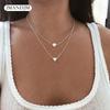 Bohemia Imitation Pearl Love Heart Double Layer Clavicle Chain Necklace Accessories Female Jewelry