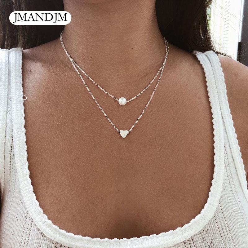 Bohemia Imitation Pearl Love Heart Double Layer Clavicle Chain Necklace Accessories Female Jewelry