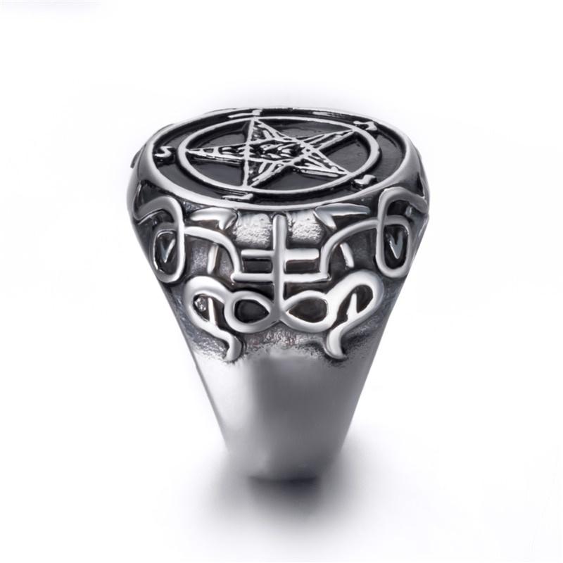 New Man Ring Pentagram Baphomet Goat Sulfur Leviathan Cross Satan Devil Symbol Ring Jewelry