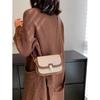 Classic Two-Tone Crossbody Sling Bag for Women Girl in Leather Beige and Brown