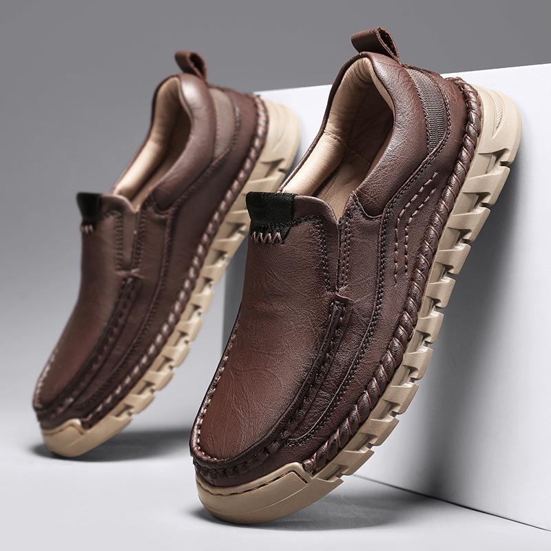 Men s Summer Retro Slip-on Leather Loafers: Casual, Breathable, Thick Sole Design 40
