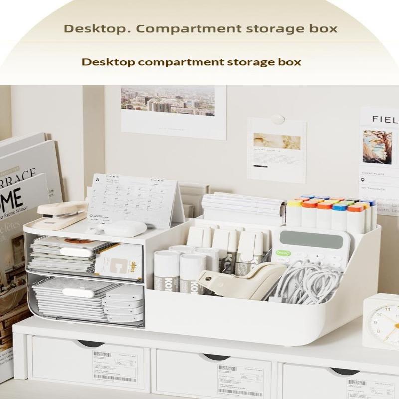 Large Capacity Multifunctional Desk Organizer With 2 Transparent Drawers, Desktop Office Supplies Storage Pen Holder For School