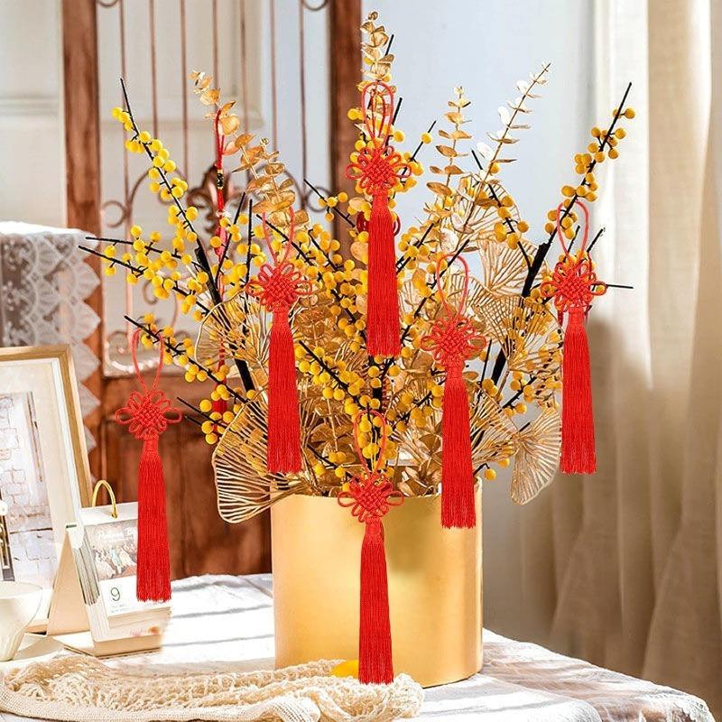 100pcs Red Chinese Knots Adorned with Auspicious Patterns Elegant Tassel Decorations for Weddings Festivals and Home Aesthetics