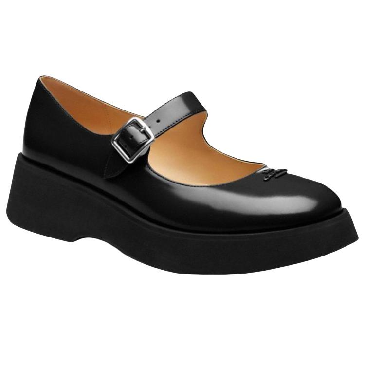 Coach Vickie Leather Round Toe Buckle Platform Mary Jane Shoes 5cm Women Shoes Black CZ162-BLK