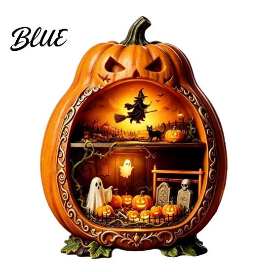 Witch And Castle Decor Halloween Centerpiece Pumpkin Wooden Pumpkin Ornament with Miniature Scenes Rustic Shelf Skeleton for Farmhouse Home