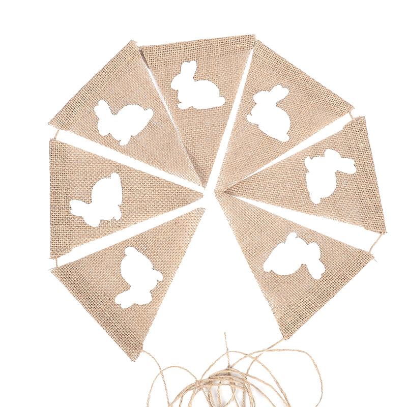 3 Meters Easter Rabbit Jute Burlap Banner Linen Flags Happy Easter Party Home Wall Hanging Decorations Vintage DIY Garland