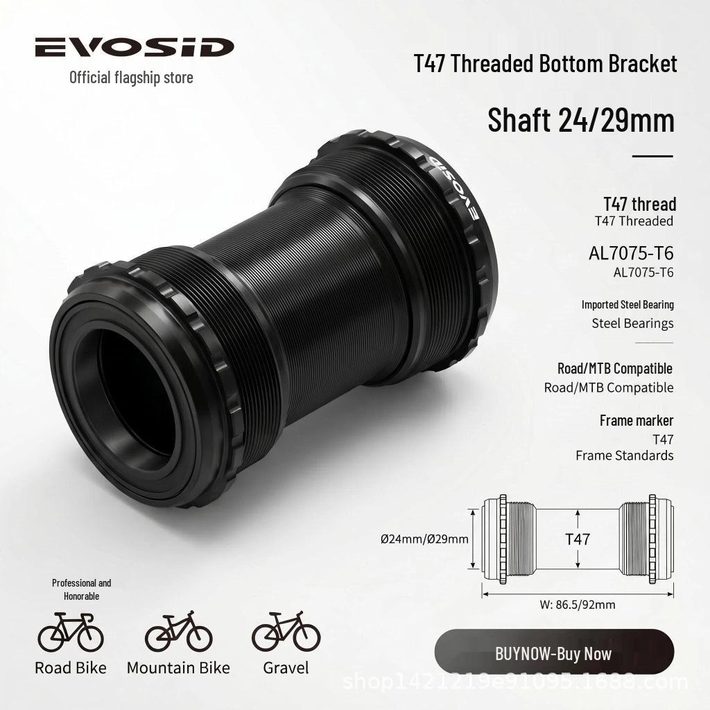 EVOSID T47 Threaded Bottom Bracket, 24/29mm for 68/86mm MTB/Road Bike, Integrated Bearings