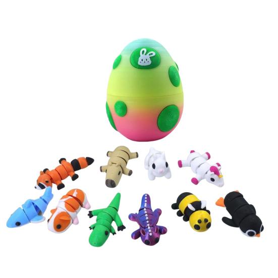 Dragon Egg with Mini Animals 3D Printed Articulated Animal Figurines Inside Egg Pocket Pet Fidget Toy for Kids Gift Easter Basket Stuffers