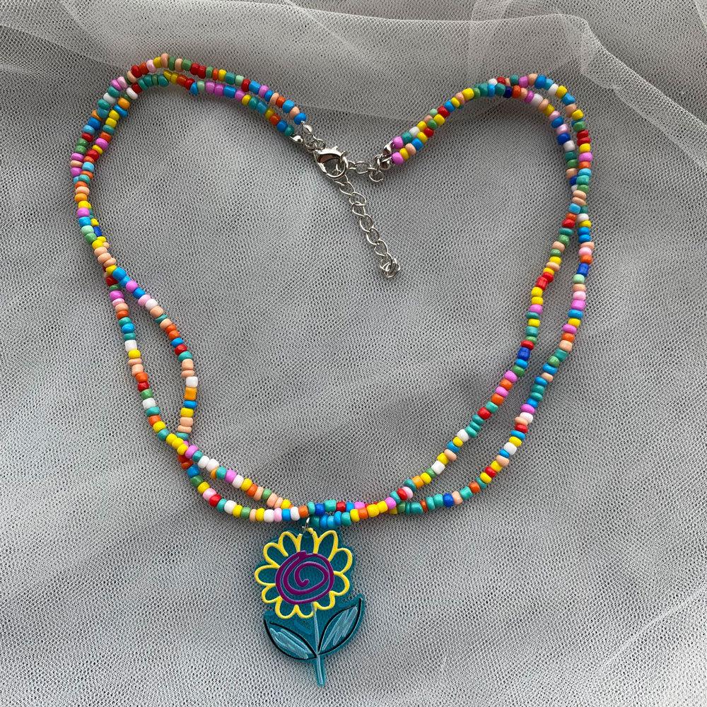 

Color Beaded Flower Necklace Internet Celebrity Girl Wind Rainbow Flower Necklace Color Beaded Necklace