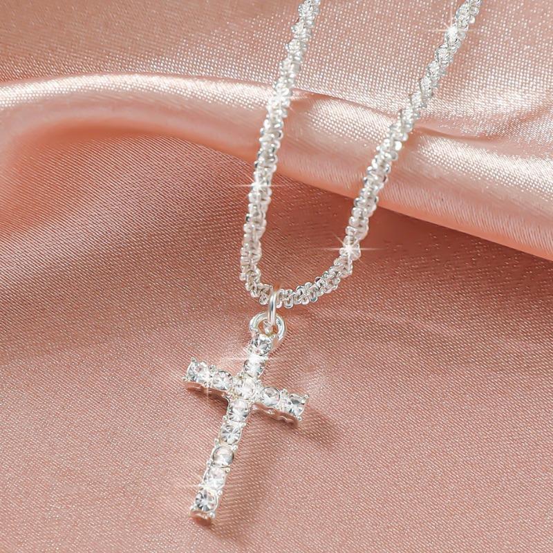 Sparkling 925 Silver Gypsophila Necklace Bracelet Set For Women Luxury Zircon Cross Pendant Three Piece Jewelry Set