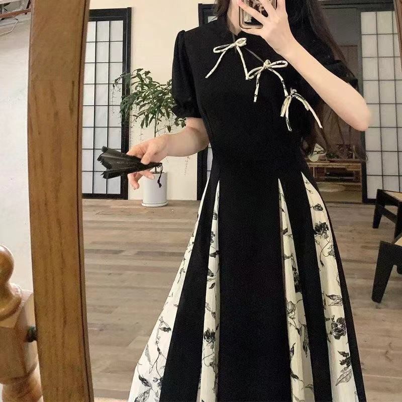 New Chinese style improved cheongsam skirt children's summer large size retro high-end Hanfu buckle big pendulum dress