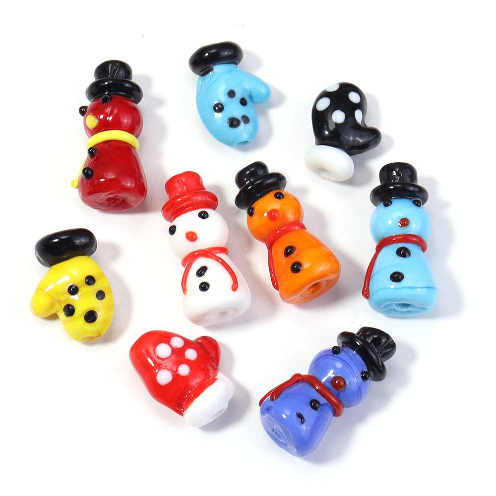 2pcs Christmas Lampwork Beads Cute Glove Snowman Glass Loose Beads For Jewelry Making DIY Bracelet Keychain Chrismas Gifts Decor