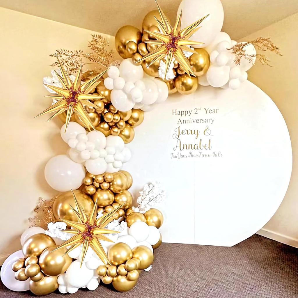 135pcs White and Gold Balloon Garland Arch Kit for Birthday Parties, Anniversaries, Weddings, Indoor and Outdoor Decorations