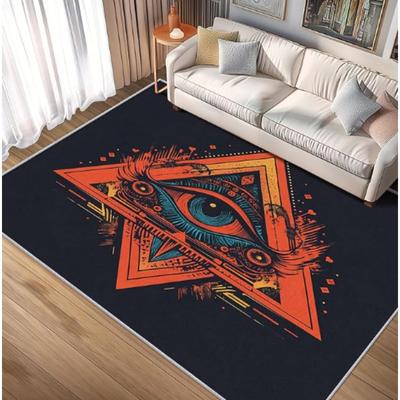 Mystic Geometric Eye Carpet Orange Blue Triangle Design Abstract All Seeing Pattern Artistic Living Room Rug Home Decor