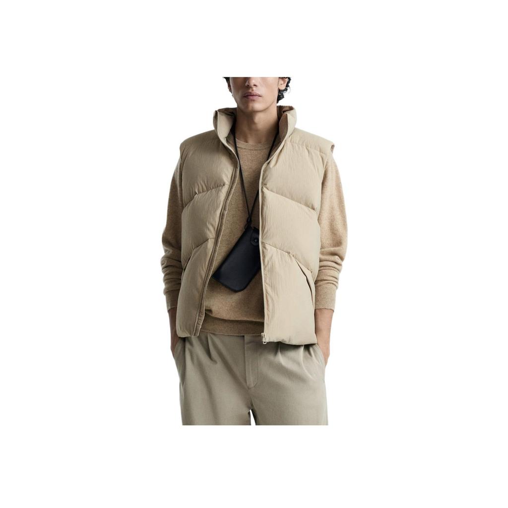 Zara Origins Special Series Solid Color Zip Stand Collar Vest Sleeveless Down Jacket Unisex Outerwear Beige 3918604714