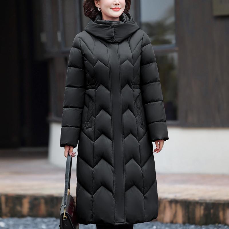 Cappotti Invernali Eleganti da Donna di Mezza Età con Cappuccio Casual Spessi Caldi Lunghi Parka Giubbotti da Donna