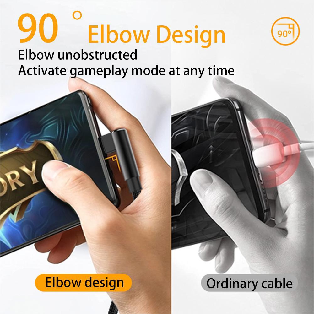 6A USB C Elbow Type C Fast Charge Cable Phone Extend Charging Cable for iphone 15 Pro Xiaomi Samsung S21 Huawei Fast Charging