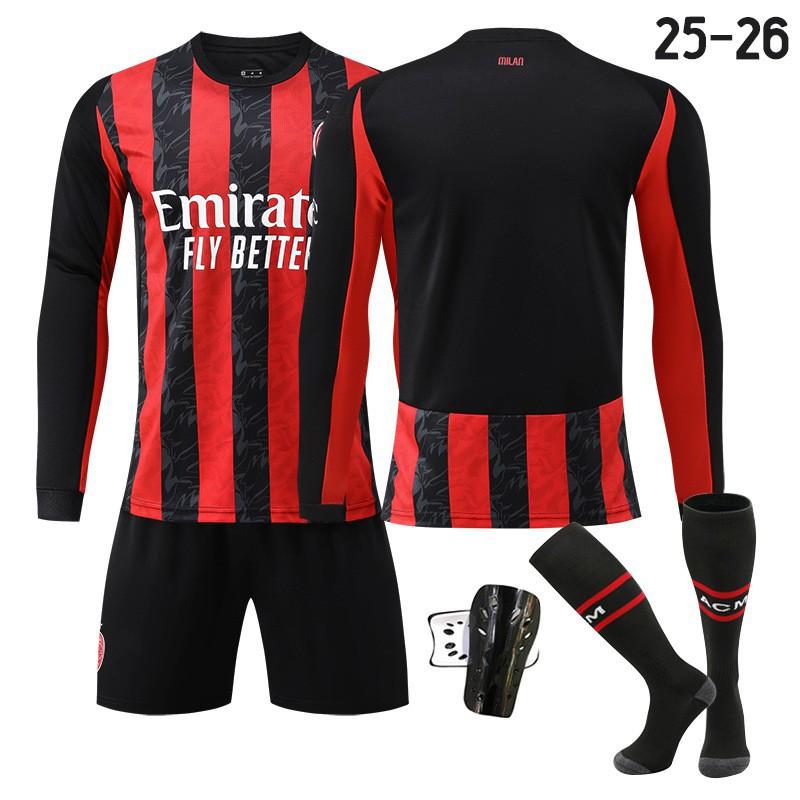 2526 Milan AC Home Football Uniform Long-sleeved Jerseys Children's Set No. 14 Modric 11 Ibrakaka