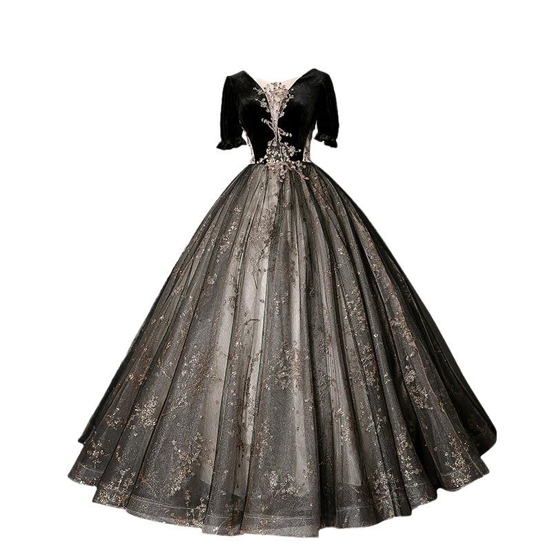 Evening dress female banquet black socialite princess tutu dress art test vocal art test dress can be worn at ordinary times