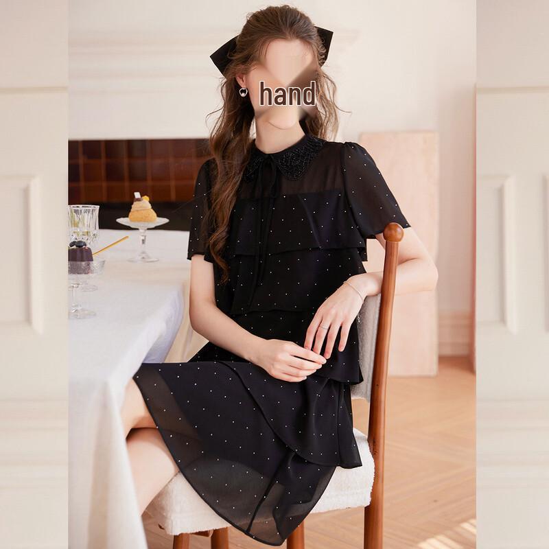 Bailuyu Elegant Beaded Lapel Polka Dot Tiered Midi Dress 41