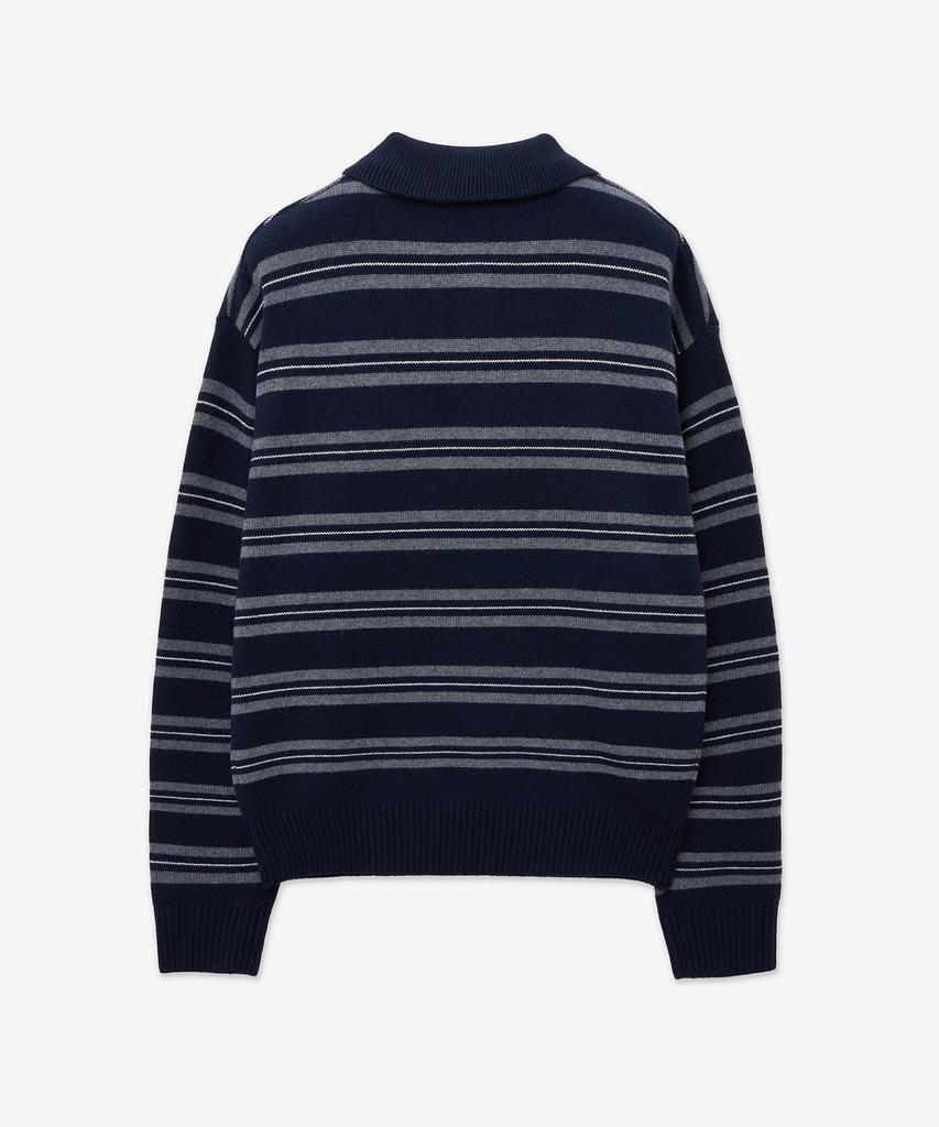 Tienjiti Oversized Stripe Polo Knit Top (Navy) Tnsw5F112N2