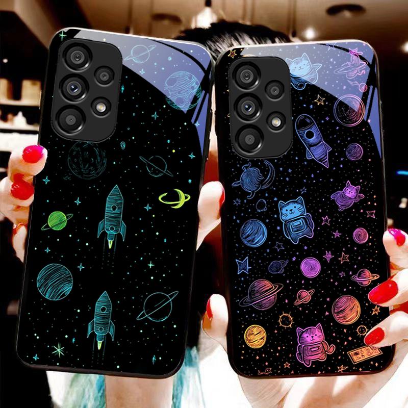 Dream Space Schwarz Grün Für Samsung Galaxy S10 20 Plus 21 FE 22 23 24 FE 25 Ultra Schwarz Gehärtetes Glas Handyhülle Hartschale
