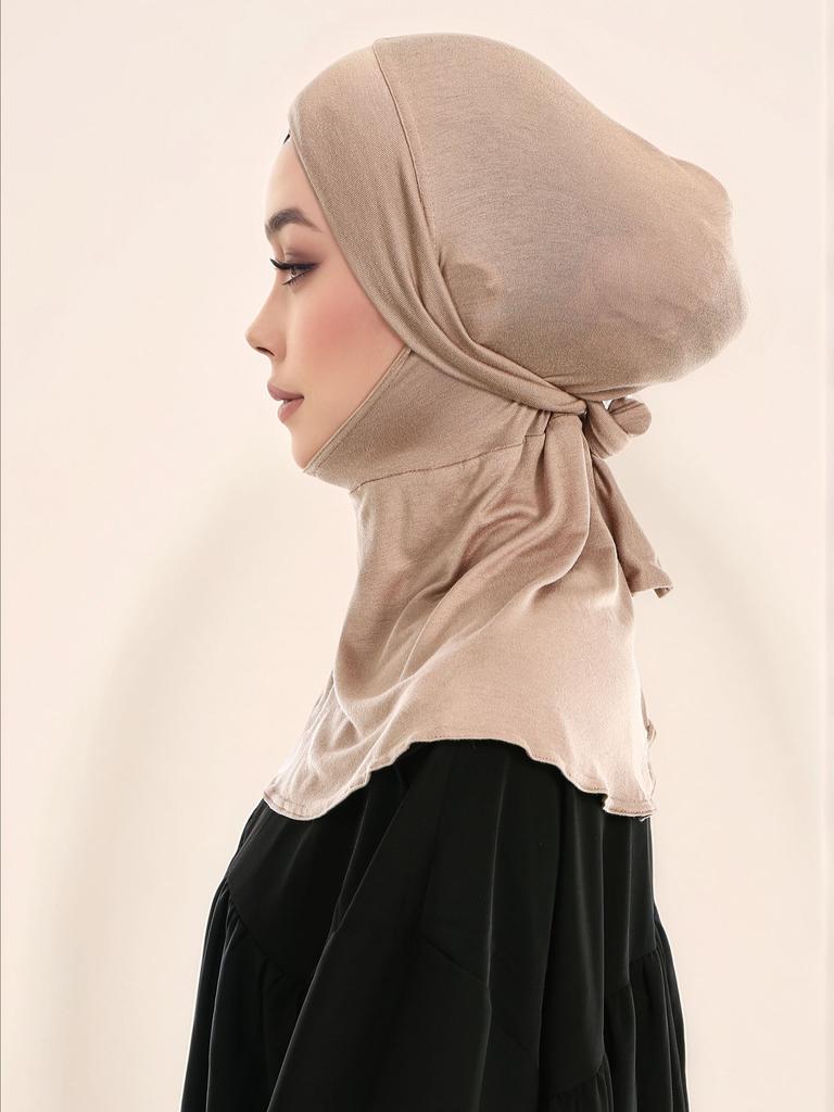 Modal Jersey Alfaro Hijab Cap Full Coverage Tie Back Under Cap Solid Color Muslim Woman Hijab Turban Innerscarf Bonnet 50*52Cm