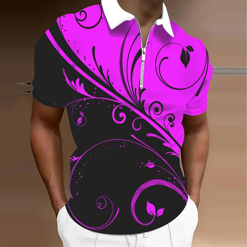 Men's  Shirt Polo Casual Zip Short Sleeve Fashion Casual Zipper Summer Spring Regular Fit 3D  Print Shirt