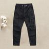 Men Cargo Pants Loose Button Zipper Closure Solid Color High Street Style Straight Leg Pockets Streetwear