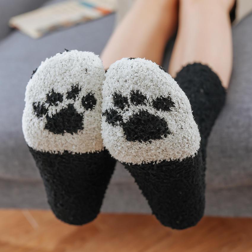 Women's Winter Coral Fleece Cat Claw Socks - Thick, Cute, Plush, Home Sleep Socks