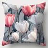 4Pcs Set, Sofa Cushion Cover, Pink And White Tulip Pillowcase, 45X45Cm, Single-Sided Printing, Home Decoration