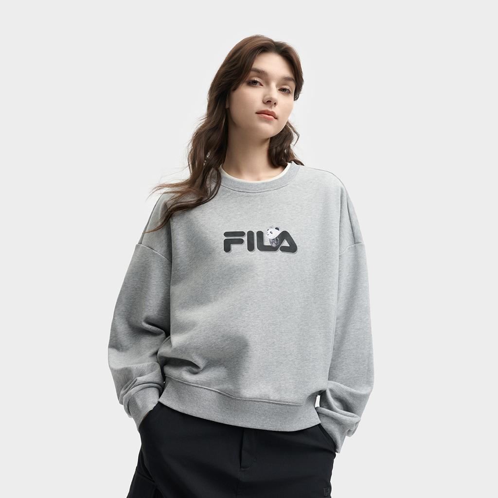 Fila Heritage Panda Embroidery Trendy Fashion Casual Versatile Crewneck Pullover Sweatshirt Women Sweatshirt Cartier-Gray F51W538201FMG