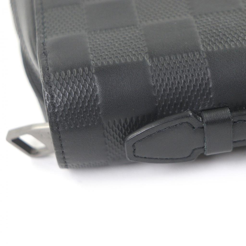 Great LOUIS VUITTON Purse Damier Anfini Zip Around black leather mens N61254 Used