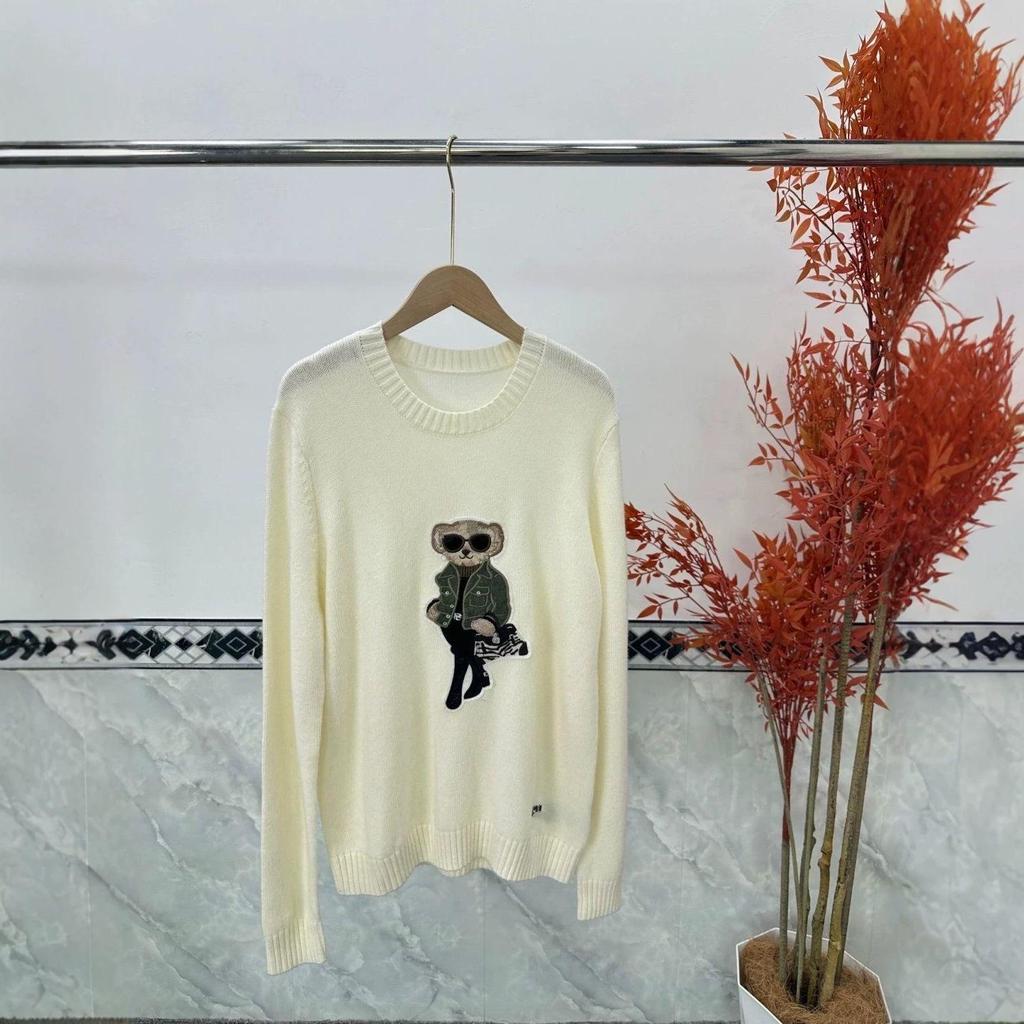 Women's Trendy Raf Simons Bear Embroidery Knit Sweater - Autumn/Winter Fashion