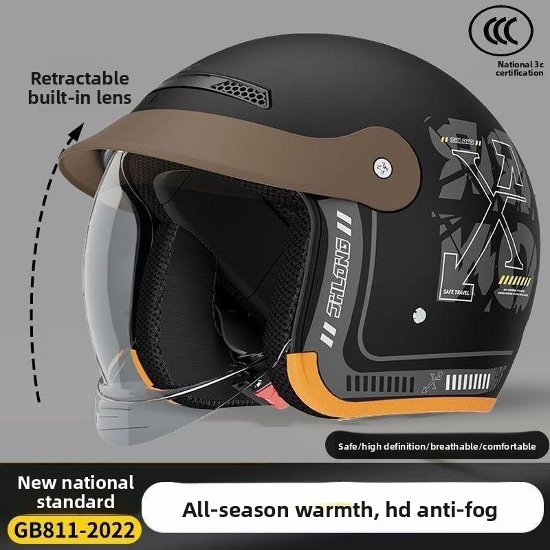 Electric Car Helmet Men's and Women's Half Helmets, Battery Car Winter Warm and Cold Four-season Universal Half Helmet Helmet