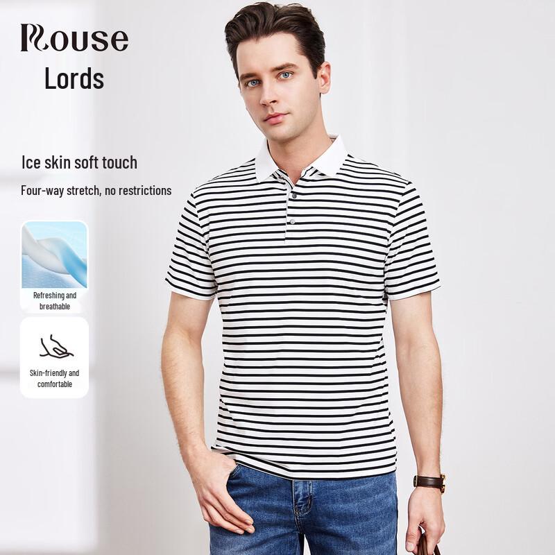 Luotz Men s Striped Cool Touch Stretch Polo Shirt XL