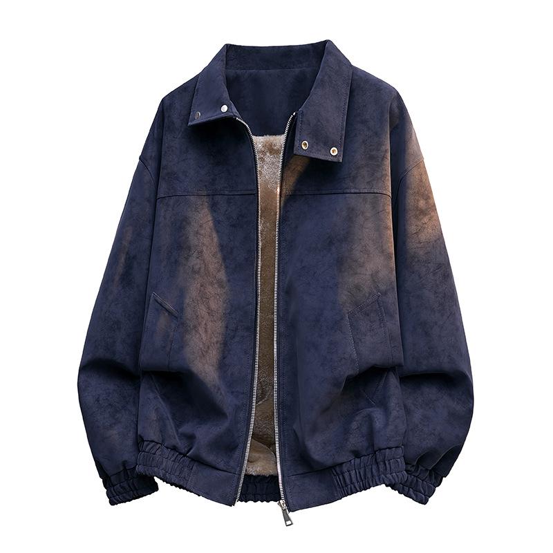 

Men s Retro Slim Fit Lapel Jacket - Comfortable, Plus Velvet, Thickened Outerwear L темно-синього кольору