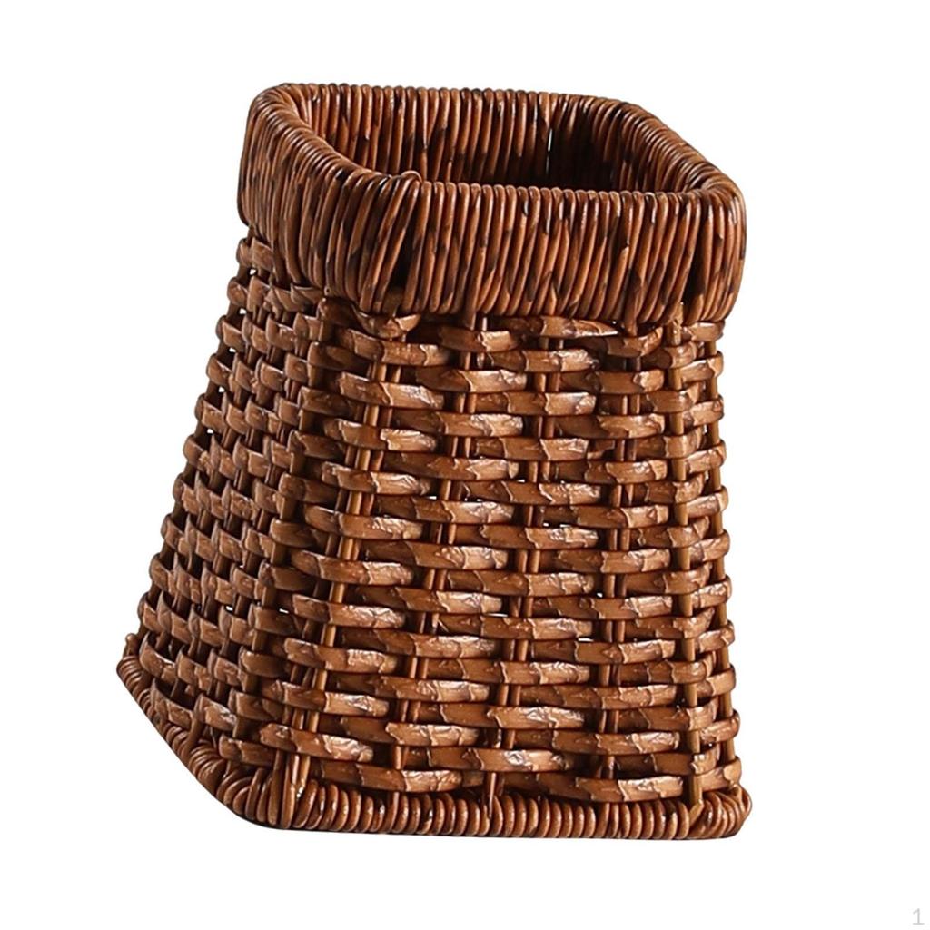 Cosmetic Brushes Holder Decorative Flower Vase Imitation Rattan Woven Portable Handcraft Desktop
