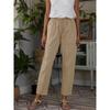 Women Casual Pants Autumn Solid Color Loose Cotton Linen Elastic Waist Big Pockets