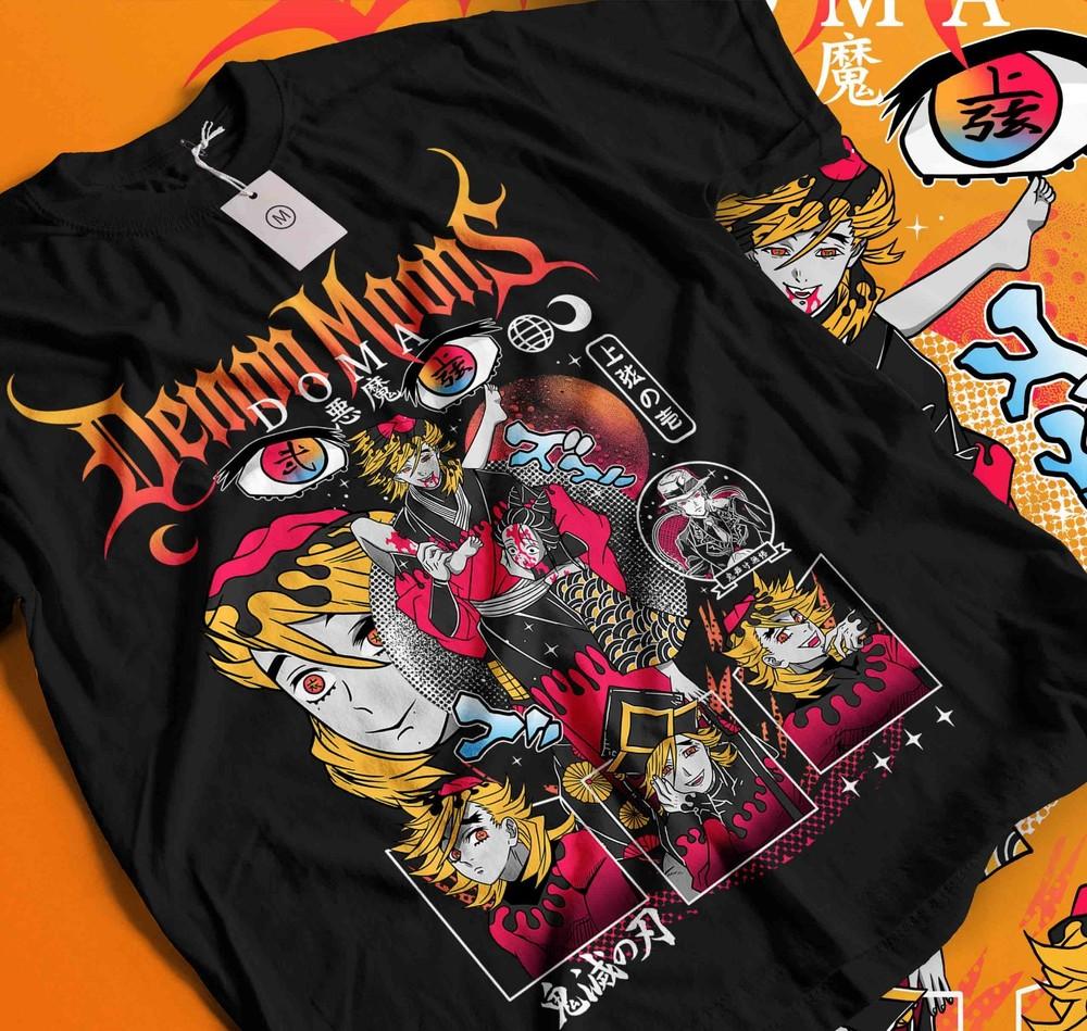 Doma Kimetsu No Yaiba T-Shirt Demon Slayer Tanjiro Unisex Black Tshirt 582