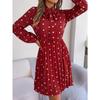 GMXIA Autumn and Winter Stylish Polka Dot Tie Waist-cinching Long-sleeved Pleated Skirt Women's Wear