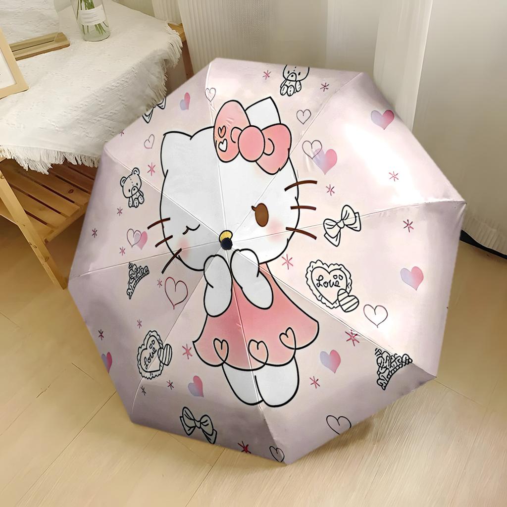 Hello Kitty Strawberry Floral Compact Travel Automatic Umbrella Compact 8 Rib Design Compact Design Perfect for Outdoor Adventures Elegant Umbrella