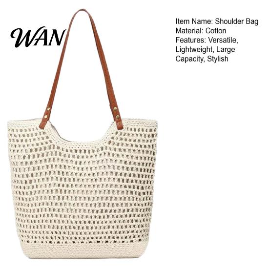 Portable Tote Bag Crochet Shoulder Bag, Large Capacity Lightweight Knit Handbag, Solid Color Handbag Summer Beach Purse for Women Holiday Commuting