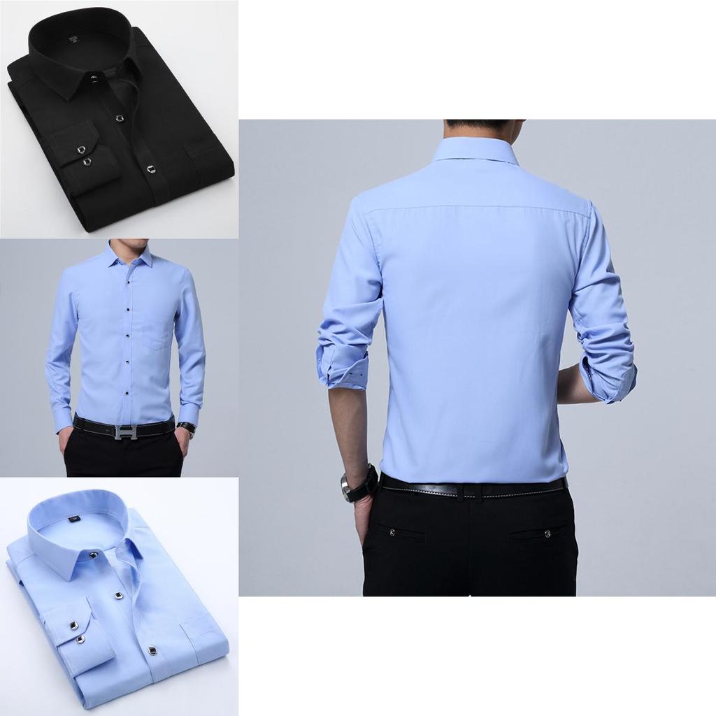 Versatile New Men's Casual Long Sleeve Slim Fit Solid Cotton Dress Shirts