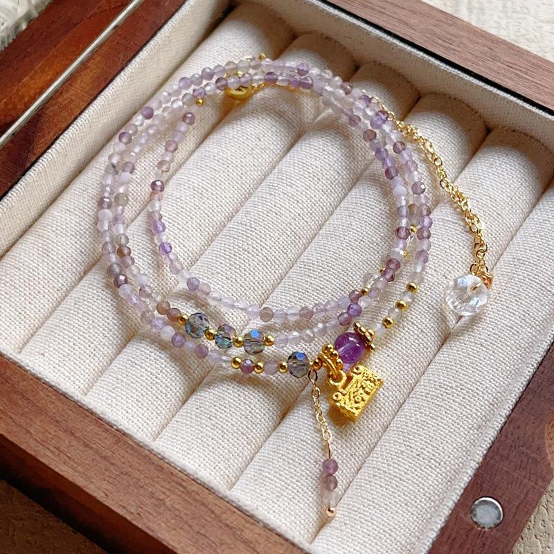 Purple Titanium Ghost Faceted Long Life Lock Triple Circle Bracelet Necklace Adjustable Bracelet Bracelet
