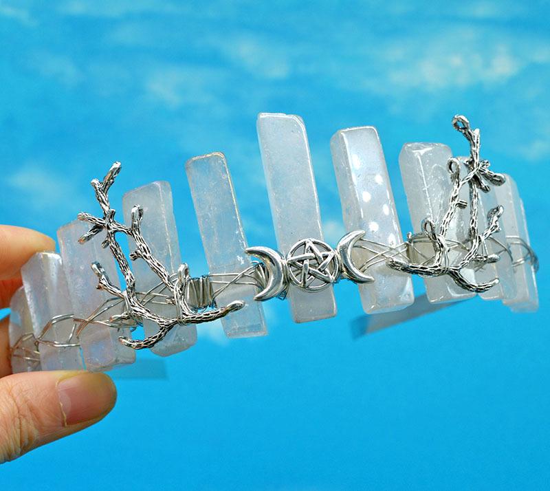 Antique Silver Moon & Star Crystal Hair Crown