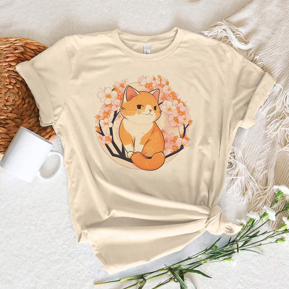 Cute Cat Top Women Harajuku Japanese Funny Tshirt Girl Comic Y2k Funny Clothing
