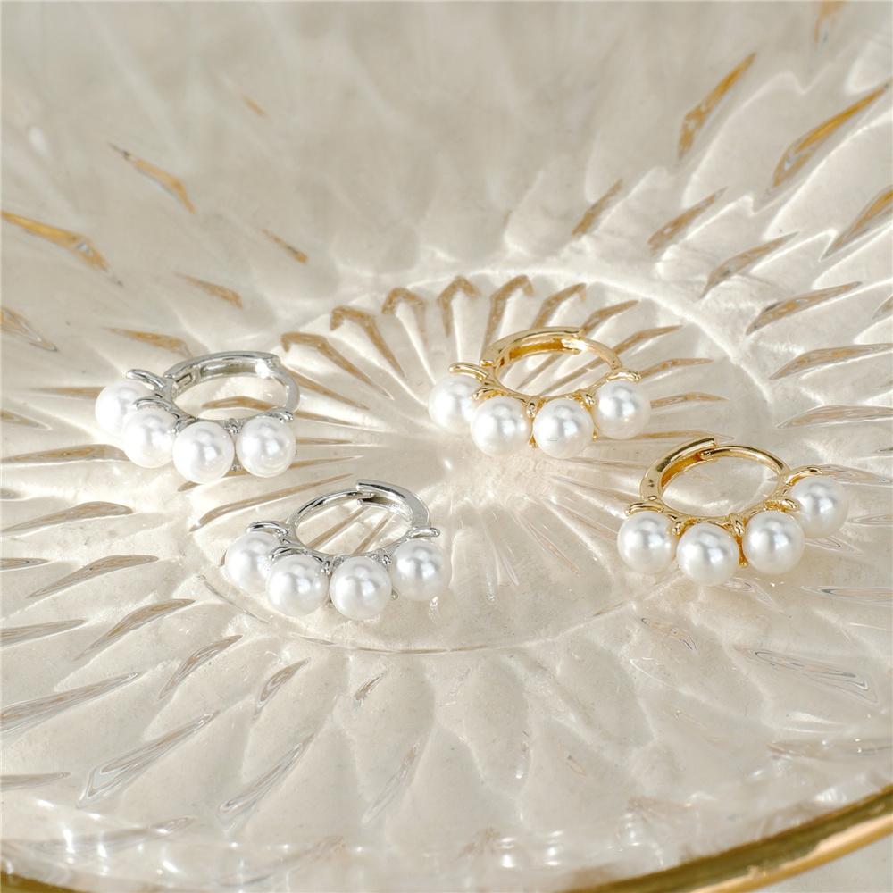 Elegant Classical Female Round Pearl Hoop Earrings Trendy Fashion Gold Silver Color Wedding Jewelry For Women
