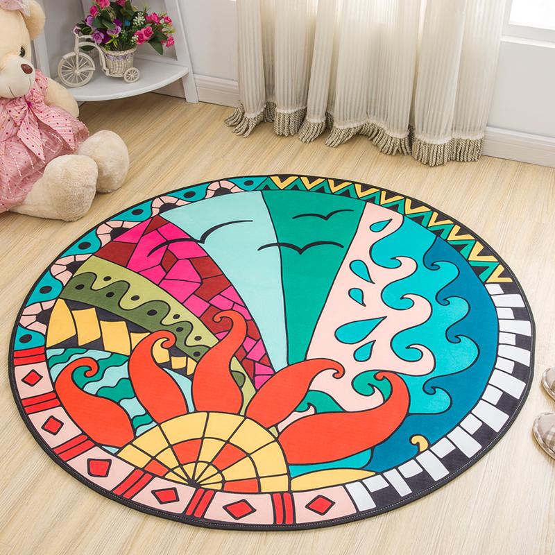 Hand-painted Colorful Printed Pattern Round Floor Mat Home Bedroom Living Room Decoration Lovely Floor Mat Doormat